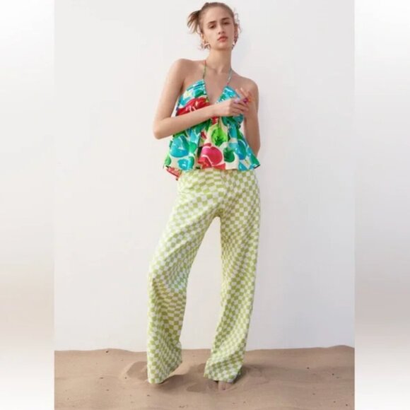 Zara Pants - Linen wide leg checkered pants